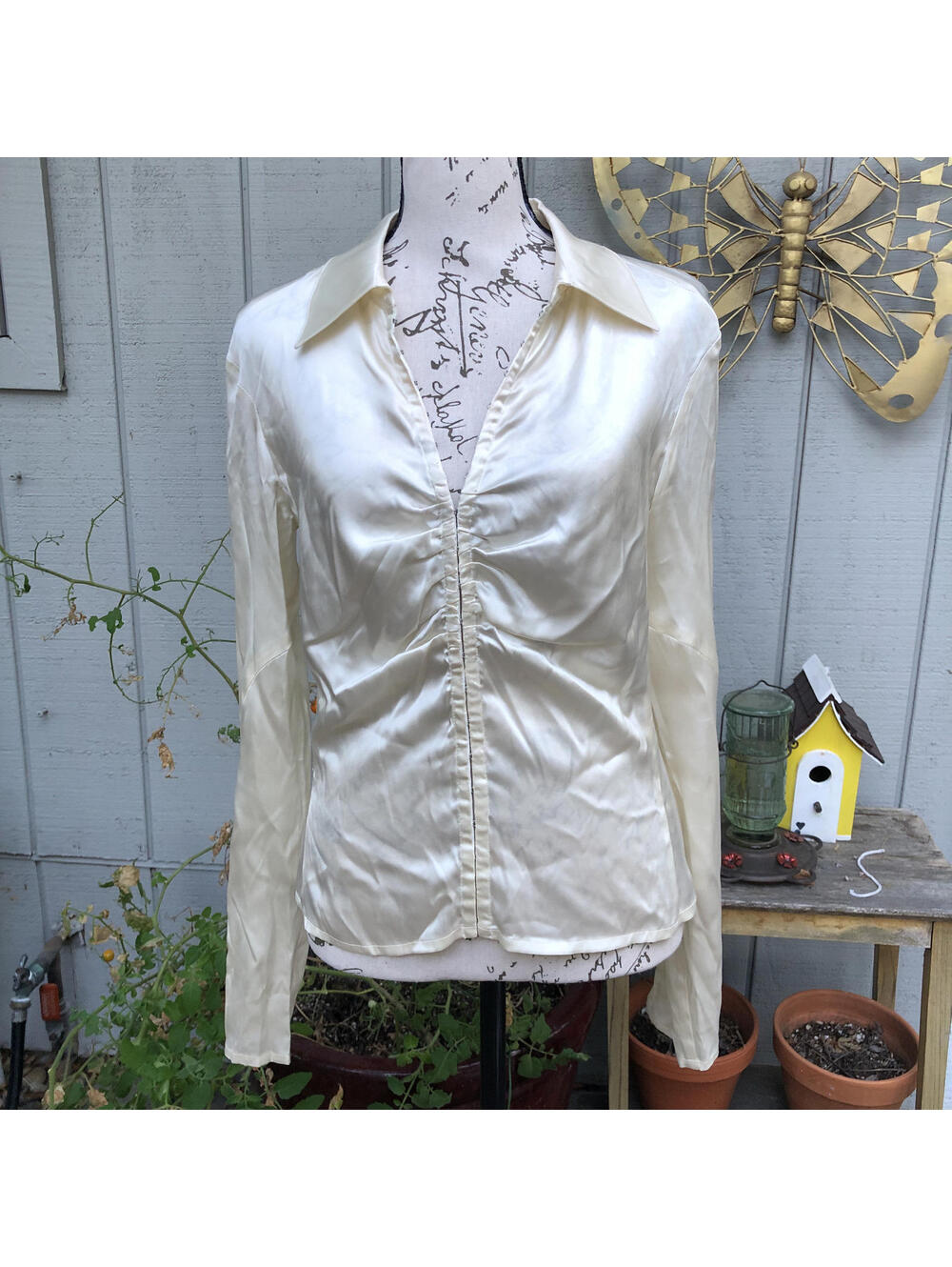 Y2K White House Black Market Liquid Silk Blouse Hook Eye Corset Closure Sz S